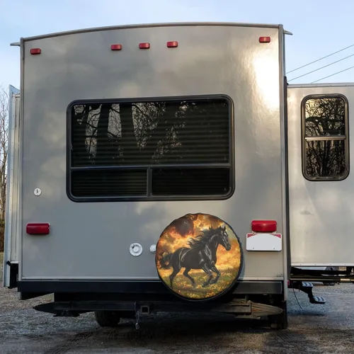 Vista 6 de Cubierta de neumático de repuesto con estampado de caballo 3D, impermeable y a prueba de polvo, para remolque, RV, SUV y muchos vehículos de 14