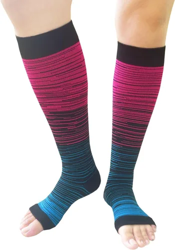 Vista 3 de Calcetines de compresión con punta abierta, 3 pares de calcetines de compresión sin dedos para mujeres y hombres