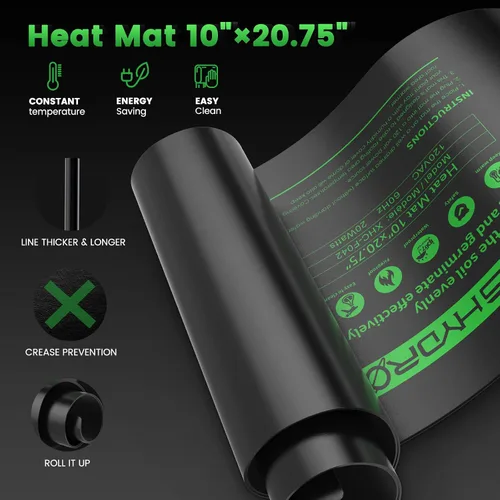 Vista 5 de MARS HYDRO Alfombrilla térmica de plántulas de 10 x 20.75 pulgadas con termostato combinado, almohadilla térmica para germinación, jardinería