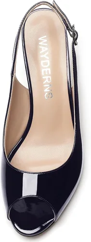 Vista 3 de WAYDERNS Zapatos de vestir de tacón alto con correa al tobillo y puntera abierta, de charol y tacón alto, bonitos zapatos de vestir de 3.5 pulgadas