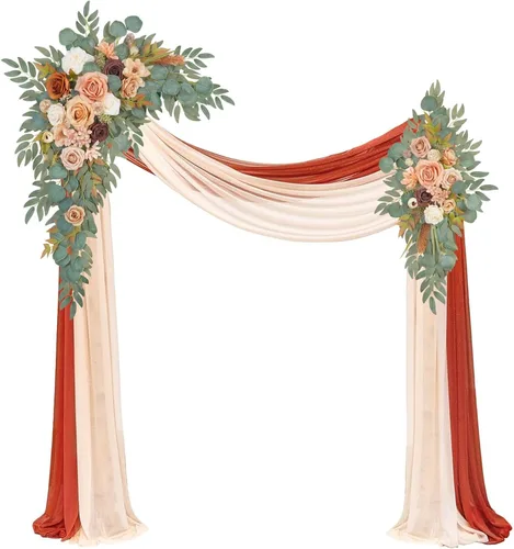 Vista 12 de Kit de flores artificiales de arco de boda Muhanjia (paquete de 4), 2 piezas de arco de flores artificiales, 2 piezas de cortinas de gasa
