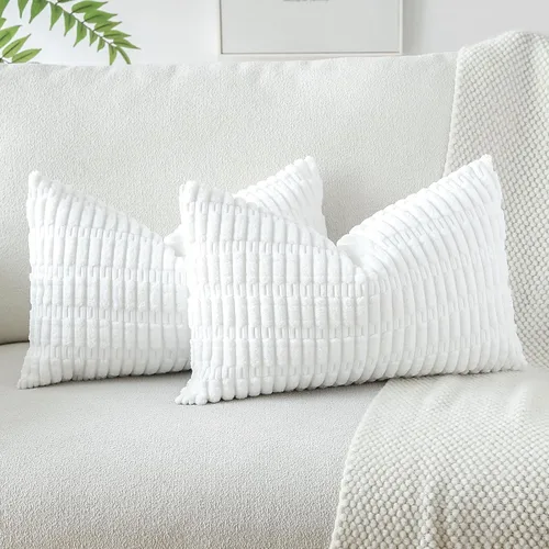 Vista 41 de OTOSTAR - Paquete de 2 fundas de almohada decorativas de pana suave de 18 x 18 pulgadas, funda de cojín a rayas estilo bohemio para sofá, cama, sala