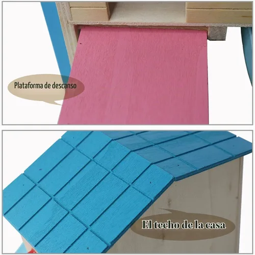 Vista 5 de kathson Hamster House Pets - Escondite de animales pequeños con divertida escalera de escalada tobogán de madera, juguetes masticables para animales