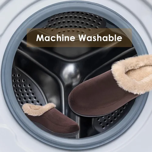 Vista 4 de DREAM PAIRS Pantuflas lavables de piel sintética para hombre, forro cálido y cómodo y suela antideslizante, zapatos de invierno para dormitorio