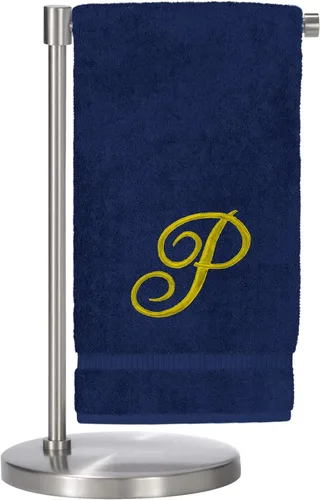 Vista 16 de Script R - Toalla de baño con monograma, regalo personalizado, 27 x 54 pulgadas, juego de 1 toalla bordada con texto dorado, 100% algodón turco Navy