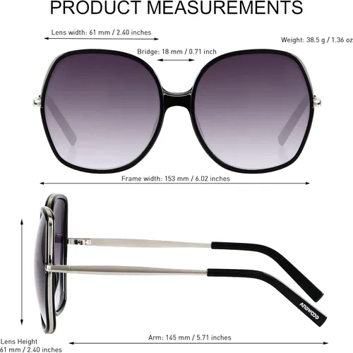 Vista 5 de ANDWOOD Lentes de sol de gran tamaño para mujer, marco ancho cuadrado, retro, moderno, protección UV