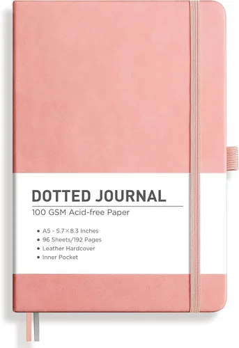 Vista 50 de RETTACY Cuaderno de diario con puntos y viñetas, 192 páginas, tamaño mediano A5 (5.7" x 8.3"), tapa dura de cuero, papel grueso de 100 gsm