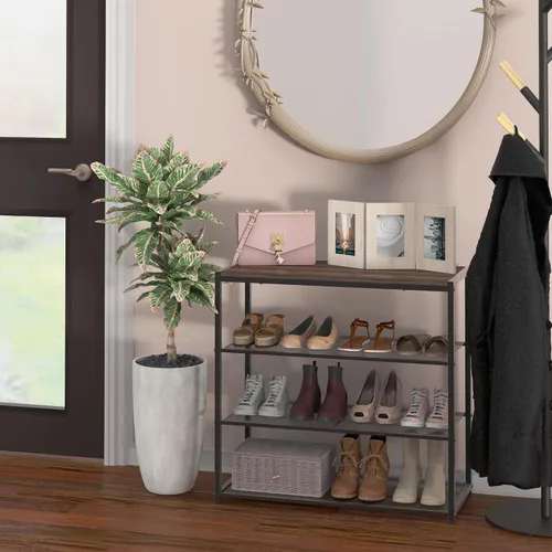 Vista 6 de ClosetMaid Zapatero de 4 niveles, organizador de almacenamiento, con estante superior de madera, 3 estantes de malla metálica, para 12 pares