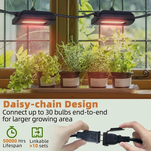 Vista 4 de Owleye Luces LED de Cultivo para Exteriores de 12 Pies en Cadena para Plantas, IP65 Impermeable, Espectro Completo, 120V, Listado por ETL, 33.89
