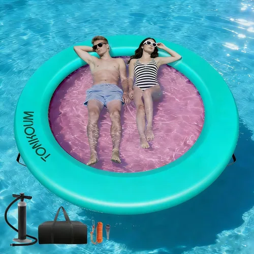 Vista 13 de Water Hammock Inflatable Dock, 3.8ft/6ft/8ft Floating Raft Circular Water Island, Float Rings Air Mesh Platform for Lake/River/Swim Pool