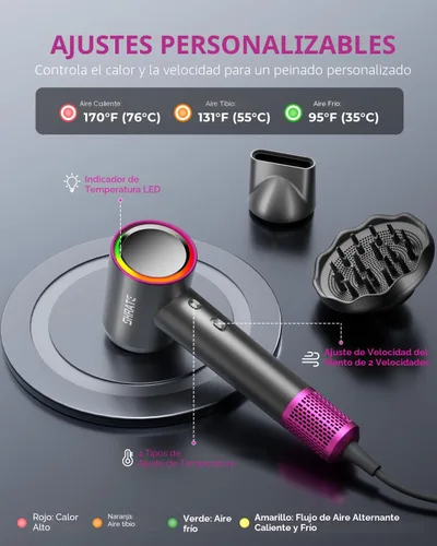 Vista 8 de SHRATE Secador de pelo iónico profesional de alta velocidad Secado ultrarrápido 500 millones de iones negativos Bajo ruido 160000 RPM