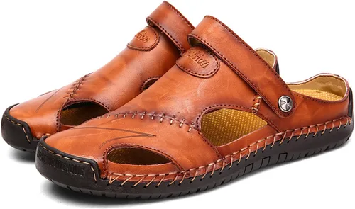 Vista 5 de Honeystore Sandalias atléticas huecas de cuero para hombre, zapatos casuales romanos