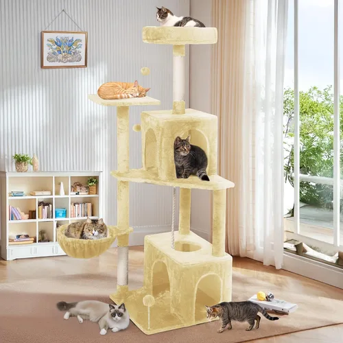 Vista 7 de Árbol para gatos, torre de gato de 54 pulgadas para gatos de interior, condominio de felpa de varios niveles para gatos con postes rascadores