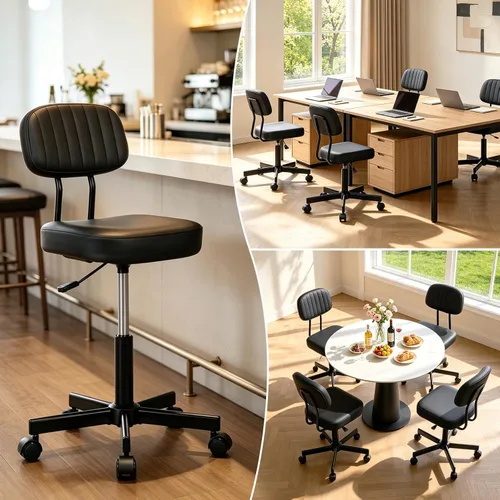Vista 9 de Silla de oficina pequeña, silla de escritorio alta sin brazos, taburete con Negro