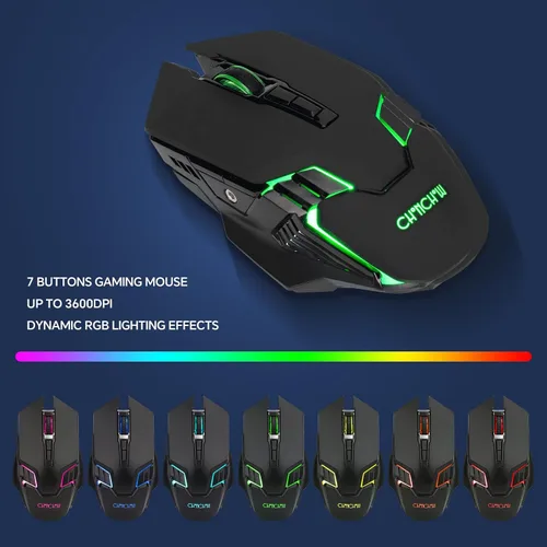 Vista 10 de CHONCHOW Combo de teclado y mouse inalámbricos USB para juegos, teclado ergonómico con retroiluminación LED, batería recargable de 2500 mAh