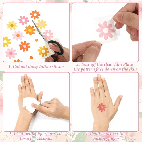 Vista 3 de 280 calcomanías de tatuajes temporales de margaritas primaverales, tema hippie, calcomanías impermeables boho Groovy Face Body para adultos y niños