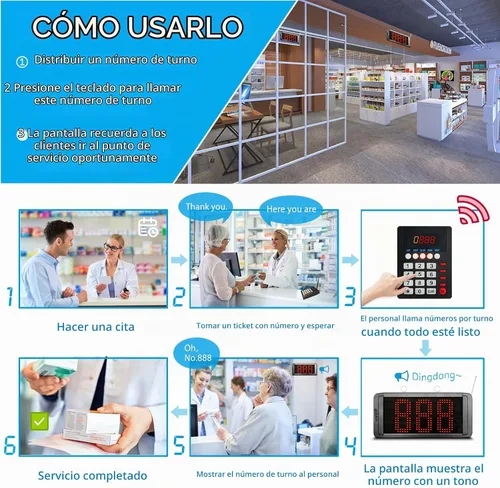 Vista 2 de Sistema inalámbrico de llamadas en cola, sistema numérico de 3 Dight Now Serving Number System con aviso de voz para restaurante, hospital, banco
