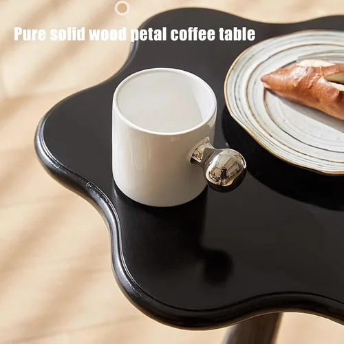 Vista 4 de HM&DX Mesa auxiliar de madera con forma de flor, elegante mesa de centro para sofá pequeño con pedestal redondo, mesa auxiliar moderna