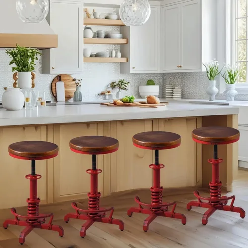 Vista 9 de Topower Industrial Retro Vintage Farm Asiento de madera Tractor Taburete Cocina Giratorio Altura Ajustable Taburete de bar Rojo Antiguo