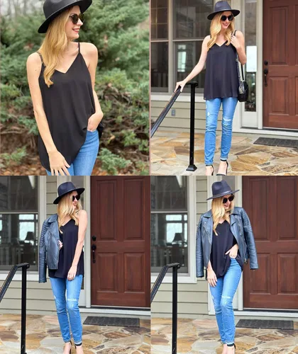 Vista 5 de SUNAELIA Camisola de gasa con cuello en V para mujer, ajuste holgado, con tirantes delgados, camisola de verano casual sin mangas