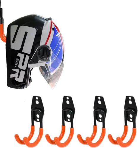 Vista 10 de KETABAO Soporte de gancho para casco de montaje en pared, 2 ganchos curvos de hierro de PVC grandes, tornillos (negro)