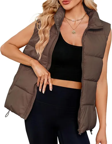 Vista 16 de Century Star Chaleco acolchado para mujer, ropa de abrigo, chaleco acolchado de gran tamaño 2024, chaquetas con bolsillos Negro