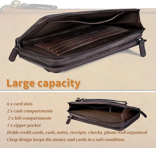 Vista 4 de Bolso de mano de mano para hombre de cuero genuino carteras bolso de lujo monederos