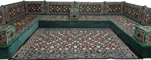 Vista 189 de arabicsofa Sofá en forma de U de estilo árabe para el suelo – Juego de Majlis hecho a mano – Sofá de estilo bohemio