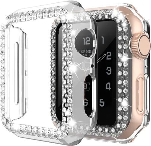 Vista 34 de Adepoy - Funda Compatible para Apple Watch de 1.496 Pulgadas Serie 3/2/1, con Brillantes, Funda Protectora con Marco de Pantalla para Mujer, Niña