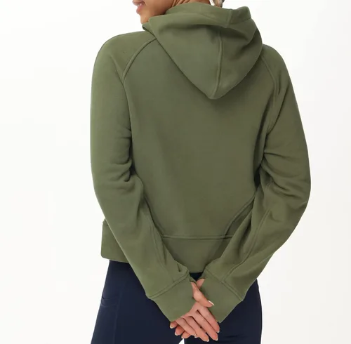 Vista 2 de Tmustobe Sudaderas con capucha de media cremallera para mujer, de manga larga, con forro polar, sin botones, con bolsillo