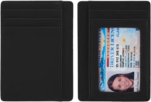 Vista 5 de KALMORE Cartera delgada de cuero genuino con bolsillo frontal y ventana de identificación