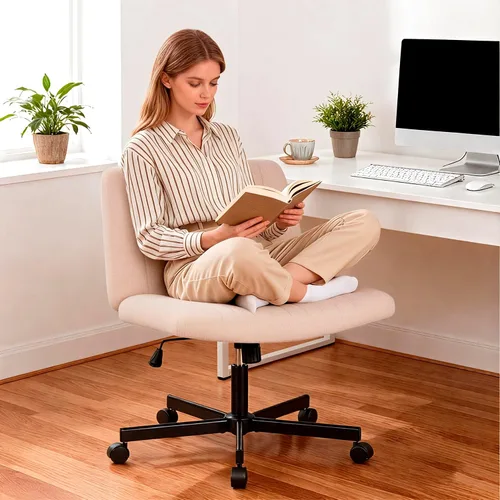 Vista 7 de PayLessHere Silla cruzada con ruedas Rosa Silla de escritorio sin brazos