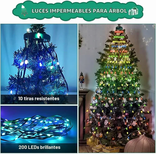 Vista 6 de Cadena de luces para árbol de Navidad con anillo, control remoto inteligente por aplicación, 200 LED
