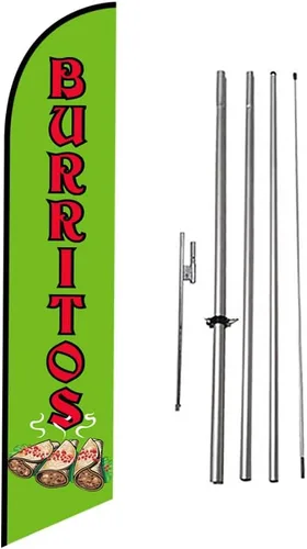 Vista 7 de Fresh Birria - Letrero de plumas publicitarias para restaurante mexicano con kit de poste de 15 pies y estaca para el suelo, tema negro/rojo/blanco