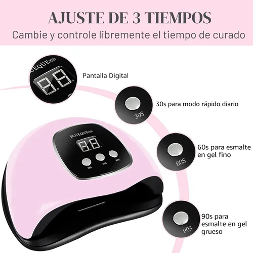 Vista 5 de BIGBEAR - Luz UV para uñas, lámpara de uñas UV LED de 48 W para esmalte de gel, secador de uñas rápido con sensor automático, 3 ajustes
