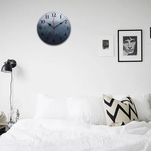 Vista 4 de Generic Reloj de pared de madera, bosque brumoso, redondo, retro, 10 pulgadas, movimiento de cuarzo