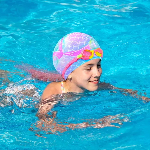Vista 4 de Gorros de natación para niñas, gorro de natación de silicona para niños pequeños, gorros de natación duraderos y cómodos para niñas