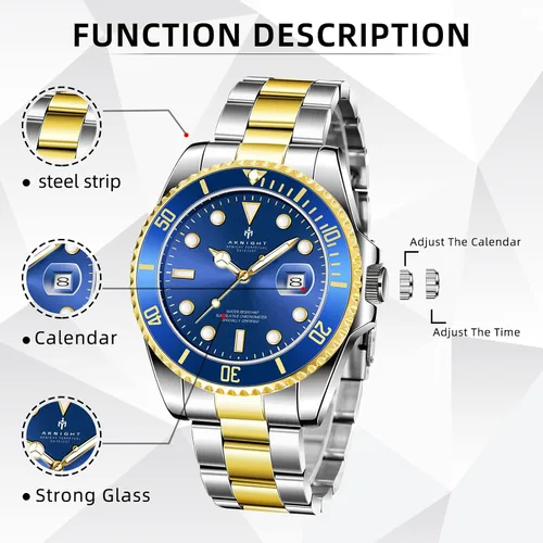 Vista 3 de BENYAR Mens Watches, Waterproof Chronograph Analog Quartz Movement Men's Wrist Watch, Fashion Business Easy Read Luminous Watches for Men with