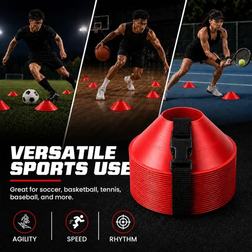 Vista 5 de American Challenge Conos de disco grandes (6 conos) Oversized Agility Training Cones with Carry Strap - Great Football, Basketball & Practice