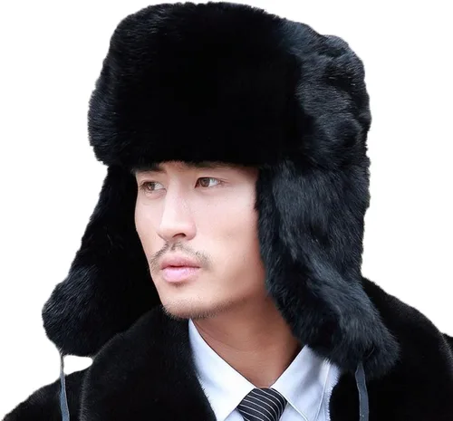 Vista 5 de Sombrero de pescador de piel sintética para hombres y mujeres, sombrero de invierno grueso peludo Ushanka Bomber Cap resistente al viento Ciclismo