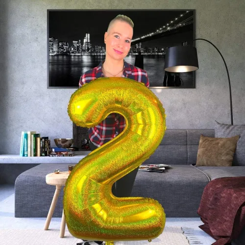 Vista 2 de DIWULI Globos dorados de 40 pulgadas – Globo grande del número 2, globos dorados grandes, decoraciones de fiesta de cumpleaños de helio, suministros