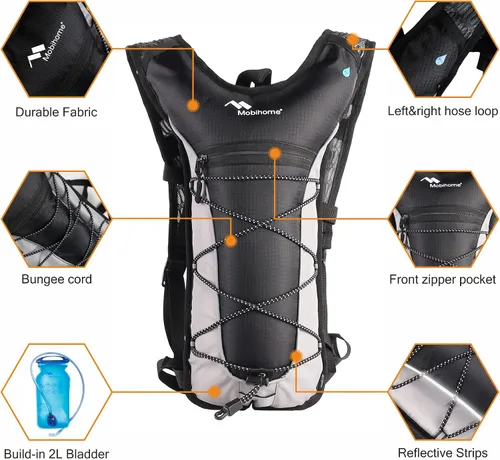 Vista 4 de Mochila de hidratación y vejiga de hidratación de agua a prueba de fugas de 2 litros, mochila ligera para correr y paquete de hidratación, correr