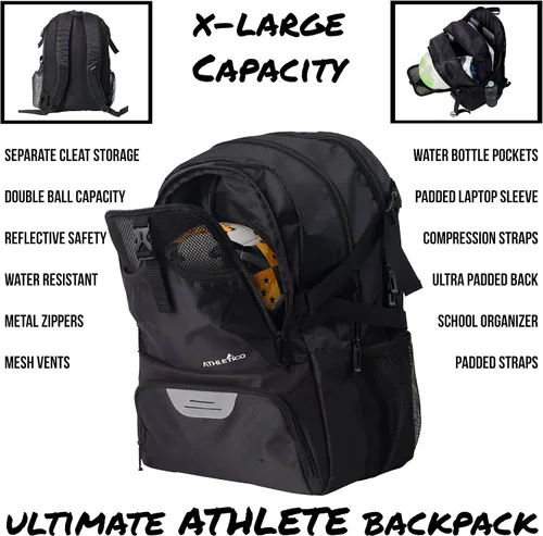 Vista 3 de Athletico National – Mochila de fútbol, baloncesto y fútbol americano, incluye soporte separado para balones y tacos
