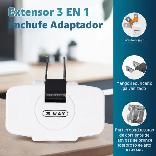 Vista 3 de SYCON Extensor de toma de corriente de pared de 3 vías, adaptador de corriente alterna, mini enchufe giratorio de 2 clavijas, enchufe extensor