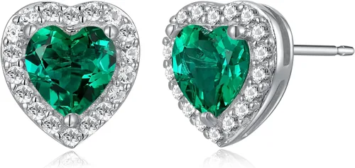 Vista 18 de Amazon Essentials Aretes de plata de ley con halo de corazón de zafiro blanco, (anteriormente colección Amazon)