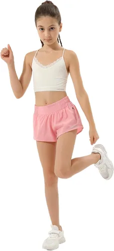 Vista 4 de Aurefin Pantalones cortos deportivos para niñas, pantalones cortos ligeros para correr para adolescentes, niñas, pantalones cortos deportivos