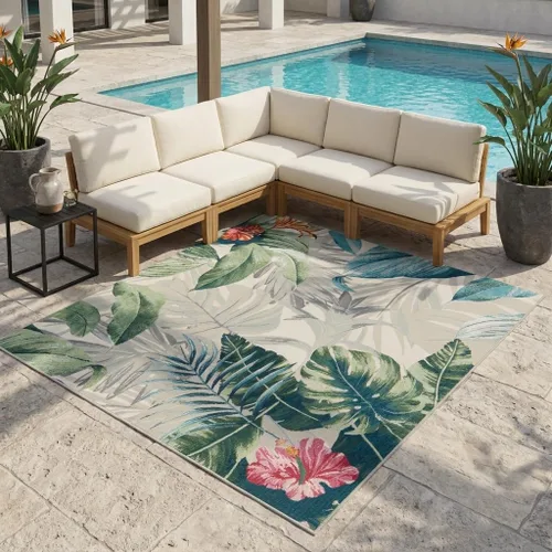 Vista 13 de Unique Loom Outdoor Botanical Collection - Alfombra Kula (4 pies 1 pulgada octágono multi/gris)