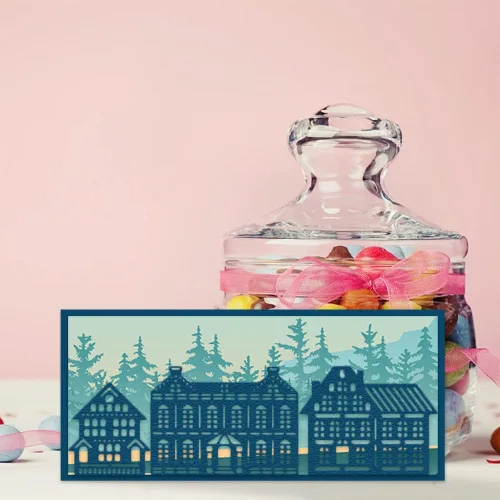 Vista 3 de Hying 2 troqueles de fondo de Navidad para hacer tarjetas, troqueles de corte de edificios de Navidad para álbumes de recortes, papel