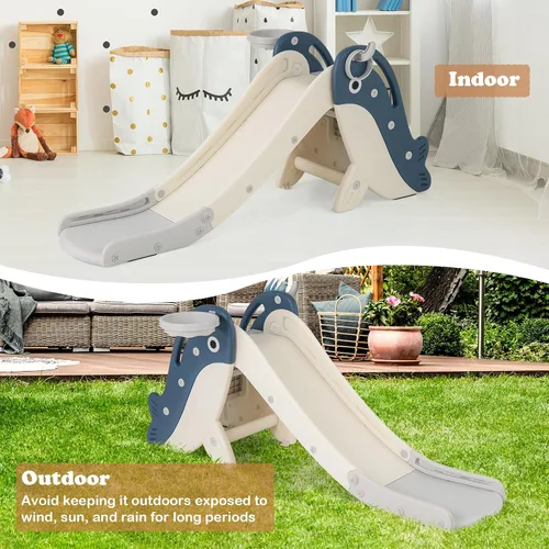 Vista 8 de BABY JOY Tobogán plegable para niños pequeños, juego independiente de escalador para bebés con aro de baloncesto, juego de tobogán para niños