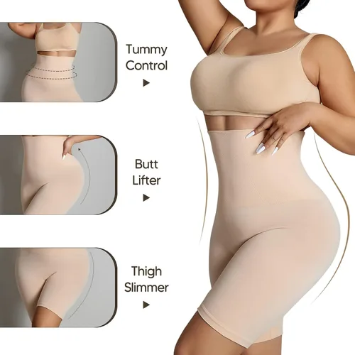 Vista 2 de Pantalones cortos con control de abdomen para mujer, cintura alta, moldeador de cuerpo, levantador de glúteos, muslos más delgados